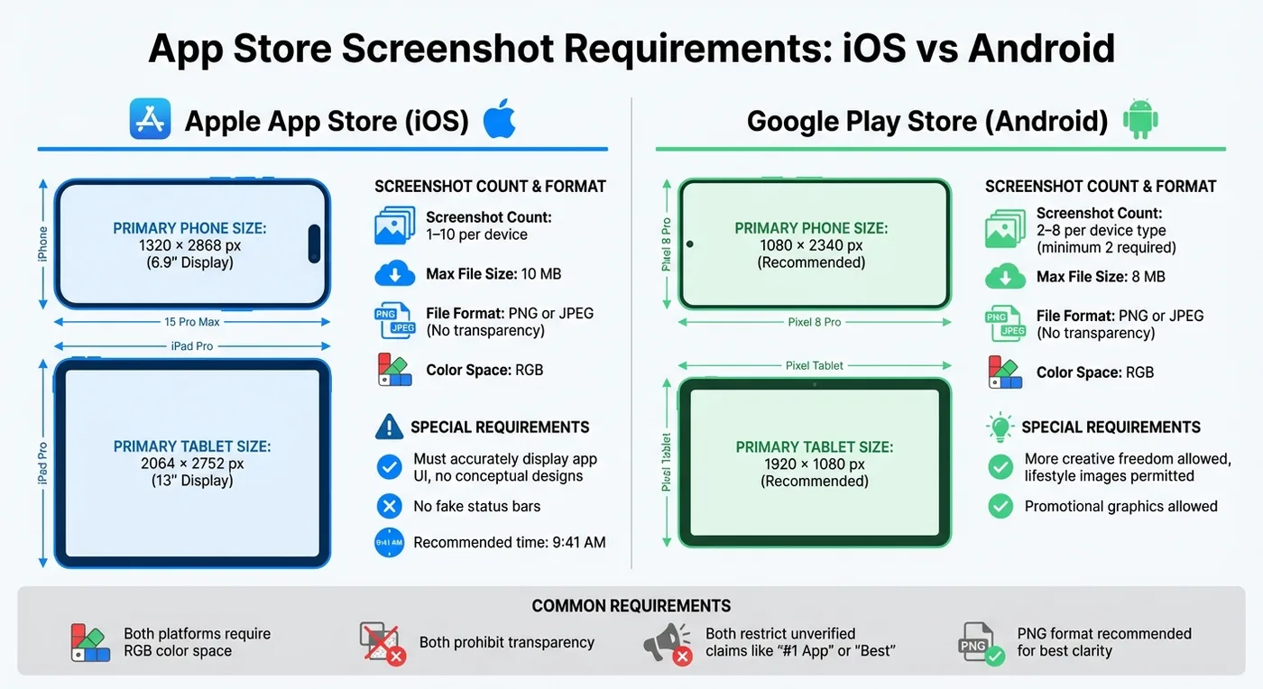 iOS vs Android App Screenshot Requirements Comparison